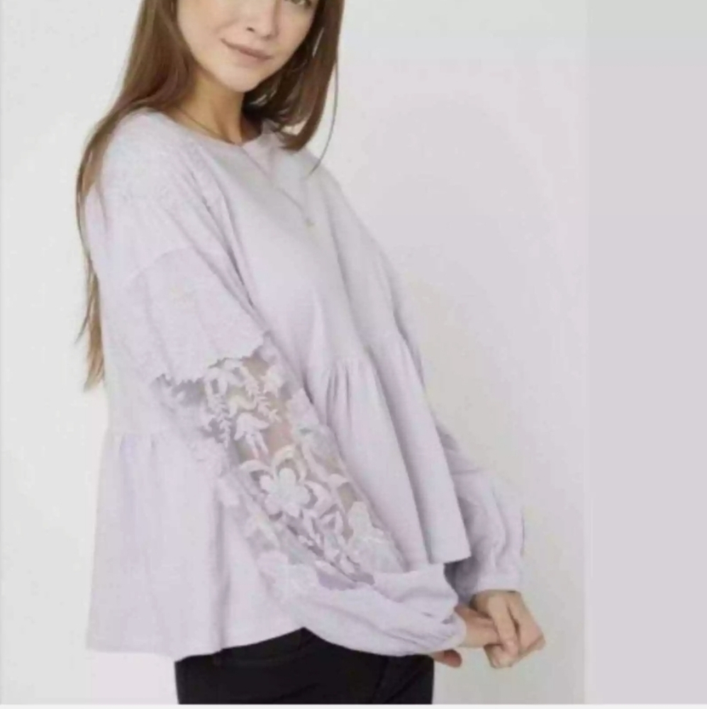 Free People Lilac Penny Ballon long sleeve Lace Blouse